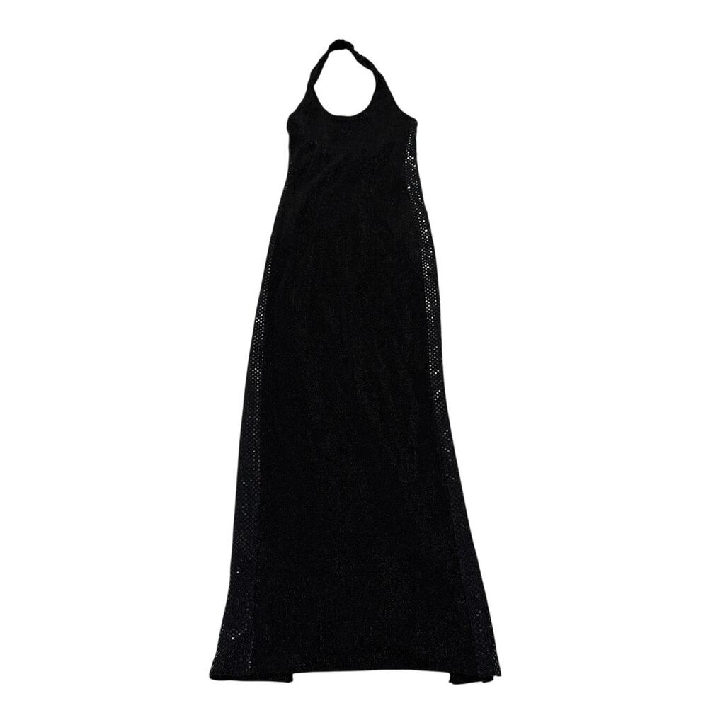 Vintage Y2K Whimsigoth Black Sequin Dress Size 5/6 Halter Maxi Dress Glittery